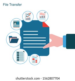 Data transfer illustration. Folders with documents flying