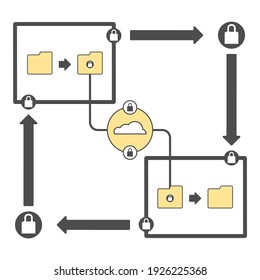 Data transfer infographics concept, cloud management.