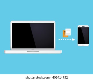 data transfer from laptop to hand phone. Vector illustration EPS 10