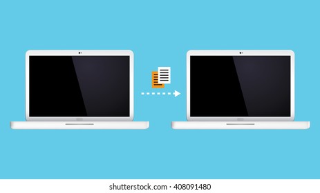 Data transfer from laptop to laptop. Vector illustration EPS 10
