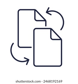 Icono de línea de transferencia de datos. Uso compartido de archivos, sincronización, copia de seguridad. Archivos con flechas. Computación en la nube, Tecnología de la información, Software informático. Logo para Web, móvil. Trazo de Vector editable. Píxel perfecto.