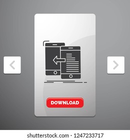data, transfer, mobile, management, Move Glyph Icon in Carousal Pagination Slider Design & Red Download Button