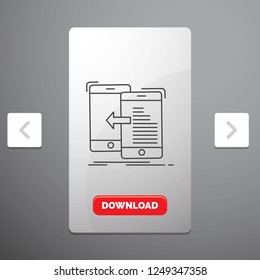 data, transfer, mobile, management, Move Line Icon in Carousal Pagination Slider Design & Red Download Button