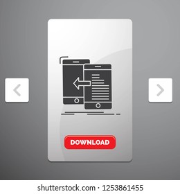 data, transfer, mobile, management, Move Glyph Icon in Carousal Pagination Slider Design & Red Download Button