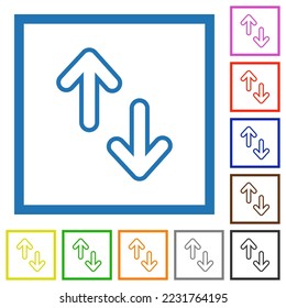 Data transfer outline flat color icons in square frames on white background