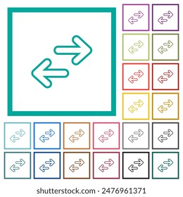 Data transfer outline flat color icons with quadrant frames on white background