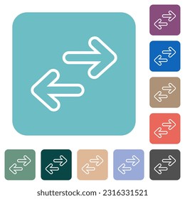 Iconos planos planos de contorno de transferencia de datos blancos en fondo cuadrado redondeado de color