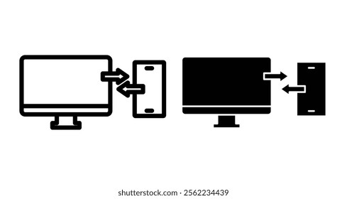 Data transfer PC to mobile Icons pack in outlined and flat versions