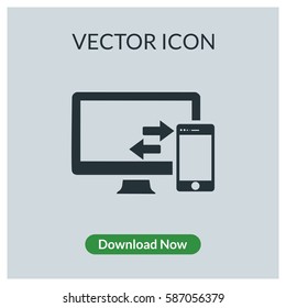 Data transfer PC mobile phone vector icon