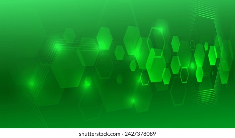 Data transfer and protection, internet communication on a green background. High computer technology design. Modern science vector presentation. Abstract hexagons, futuristic concept.