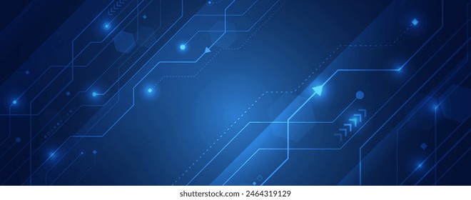 Data transfer and protection, internet communication on a blue background. High computer technology design. Modern data protection vector presentation. Abstract circuit board futuristic concept. 