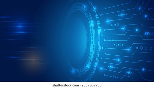 Data transfer and protection, internet communication on a blue background. High computer technology design. Modern data protection vector presentation. Abstract circuit board futuristic concept. 