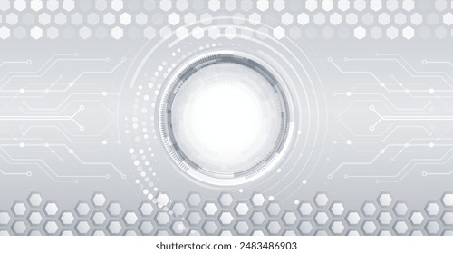 Data transfer and protection, internet connection on grey hexagonal background. High-tech computer design. Modern data protection presentation. Abstract futuristic circuit board concept.