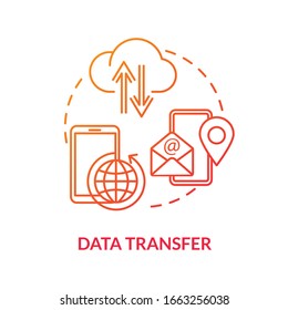 Data transfer red concept icon. Upload info online. Network service. File exchange. Connect with smartphone. Roaming idea thin line illustration. Vector isolated outline RGB color drawing