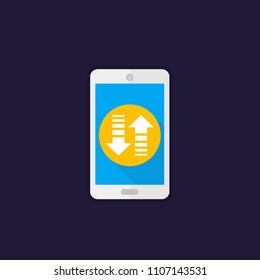data transfer in smartphone vector icon