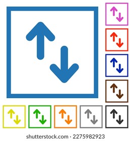 Data transfer solid flat color icons in square frames on white background