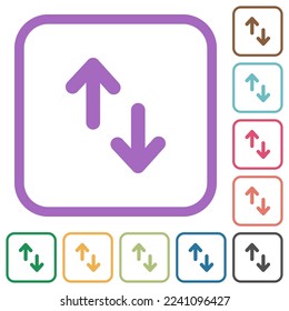 Data transfer solid simple icons in color rounded square frames on white background