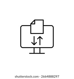 Data Transfer Symbol On A Computer Screen With Arrows And Document Icon