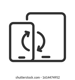 Data transfer from tablet to smartphone, linear icon. Editable stroke