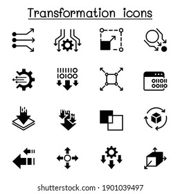 Data transfer, transform, edit, change, scale, update icon set vector illustration graphic design