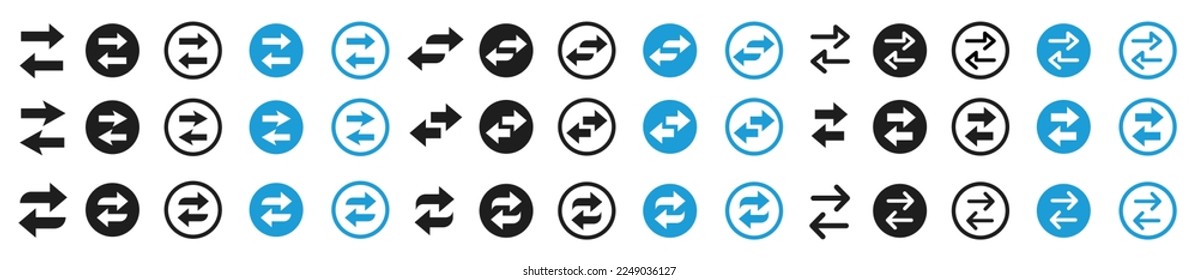 Icono de línea delgada de transferencia de datos. Flechas para la transferencia de datos. Intercambio de datos. Cambiar icono por dos flechas. Ilustración del vector