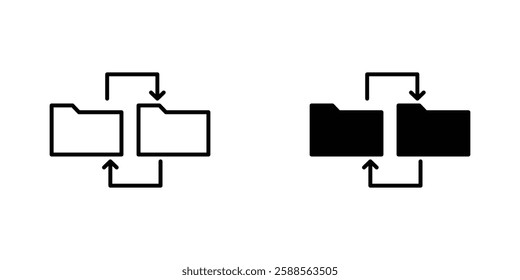 Data transfer vectors icons set in filled and strokes on white background