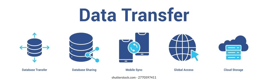 Data Transfer web banner icon set vector illustration concept for business with icon of Database Transfer, Database Sharing, Mobile Sync, Global Acce.