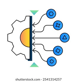 Data Transformation Icon – Gear with Nodes, Representing Data Conversion, Processing, and Reformatting