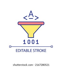 Data transformation RGB color icon. Information optimization and modification. Info input and output. Isolated vector illustration. Simple filled line drawing. Editable stroke. Arial font used