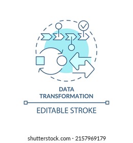 Data transformation turquoise concept icon. Data mining process abstract idea thin line illustration. Changing format. Isolated outline drawing. Editable stroke. Arial, Myriad Pro-Bold fonts used