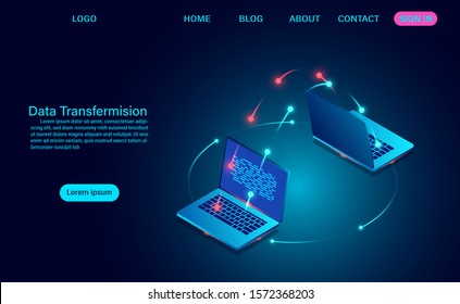 Data Transmision and exchange of data between computers. vector illustration isometric style