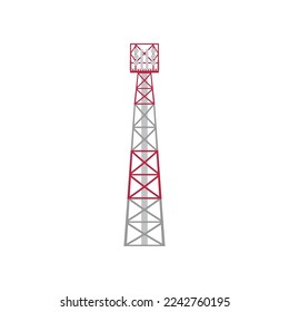 Data transmission system. Red and white radio tower cartoon illustration. Telecommunication concept