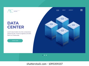 Data transmission technology. Illustration of network telecommunication server. Homepage. Header for website and mobile website.Internet equipment industry. 3d isometric design.