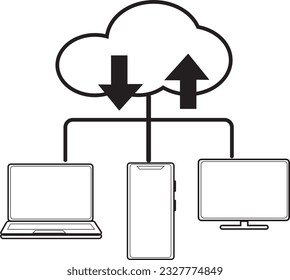 data transmission through the cloud ,Business technology and science concept, flat-styled line art icon.