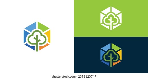 Data Tree Inspiration Logo Design Graphic Hexagon Symbol Icon Vector Illustration.
