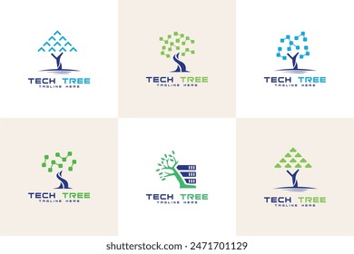 Data Tree Tech Tree Logo design collection set creative modern minimal for data tech business brand