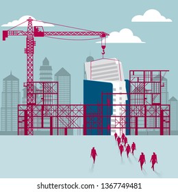 Data is under construction.A group of businessmen walked to the building site.