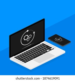 Data update or synchronize with bar process. Update on laptop and smartphone.