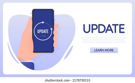 Data update or synchronize with bar process. Flat people. Update on laptop and smartphone