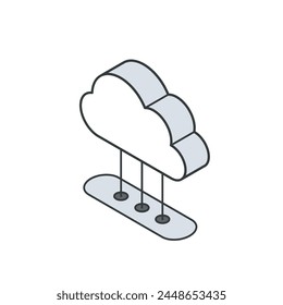 Data upload cloud computing. Database transfer. Network internet global connection. Digital information synchronization server cyberspace web technology. Outline linear isometric 3d icon vector.