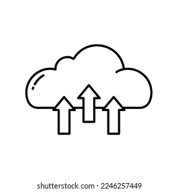 Data upload process icon to cloud computing or internet network server in black outline style