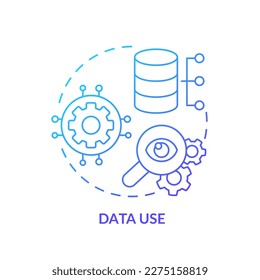 Data use blue gradient concept icon. Information management system. Digital storage. Database implementation abstract idea thin line illustration. Isolated outline drawing. Myriad Pro-Bold font used