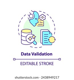 Data validation multi color concept icon. Information processing, digital workflow. Round shape line illustration. Abstract idea. Graphic design. Easy to use in infographic, presentation