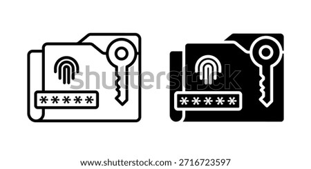 Data Vault icon set. A minimalistic illustration of a protected folder with a key and password. This icon is suitable for security, encryption, and data protection concepts.
