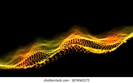 Data visualisation background. Blur gold particles wave. Dots flow illustration