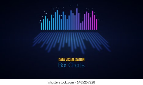 Data Visualisation Bar Charts. Glowing Neon Infographic Layout. Digital Simple Equalizer (sound Wave)