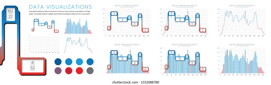 Data visualisations with bar chart, trend diagram and line diagram on a grid with numbers.

Graph features quantitative display of visual information by showing multiple levels of data on one graph.