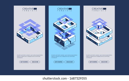 Data visualization. Abstract geometric elements for web and print. Modern isometric illustration.