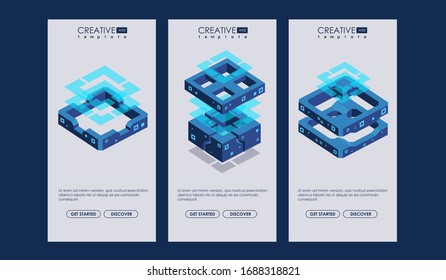 Data visualization. Abstract geometric elements for web and print. Modern isometric illustration.