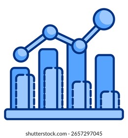 Ícone de AI de visualização de dados representado por gráfico, gráfico, estilo azul.